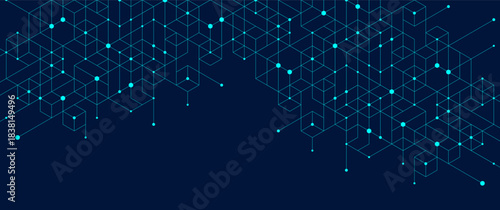 Abstract digital blockchain cube blocks concept. 3D big data cubes quantum computer technology idea. Artificial intelligence data core cubes design element