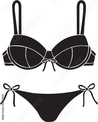Lingerie Bra and Panties. A black-and-white fashion illustration representing feminine clothing.