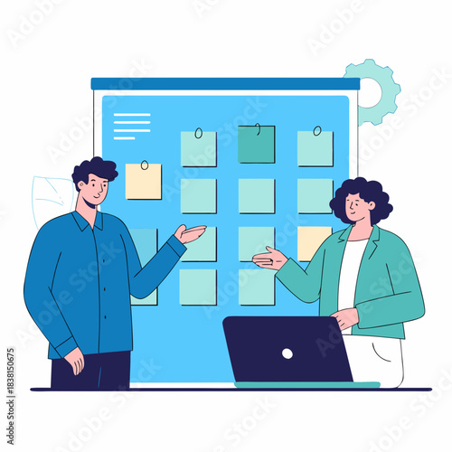 Team Project Planning with Kanban Board Illustration