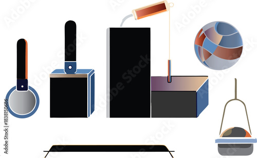 Set of makeup brushes object on a black screen for technology business education