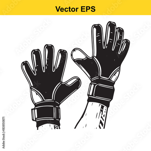 Goalkeeper gloves for football and soccer sports equipment graphic