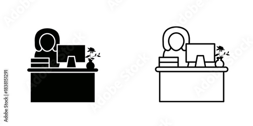 Office secretary set icon isolated on white background.