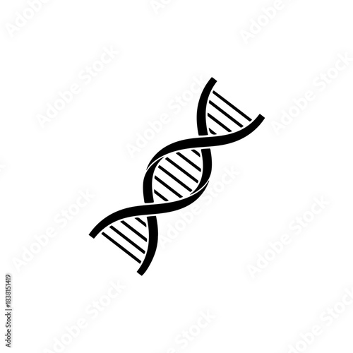 Black and white icon of a dna double helix structure, , symbolizing genetics, biology, and heredity