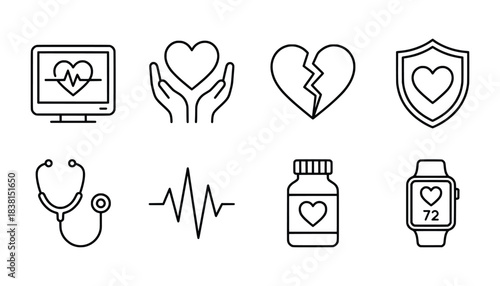 Healthcare Heart and Medical Line Icons