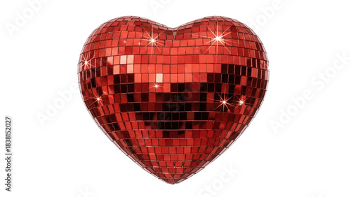 Red heart disco ball isolated PNG, sparkling love symbol for Valentine s Day party decoration and romantic events on transparent background
