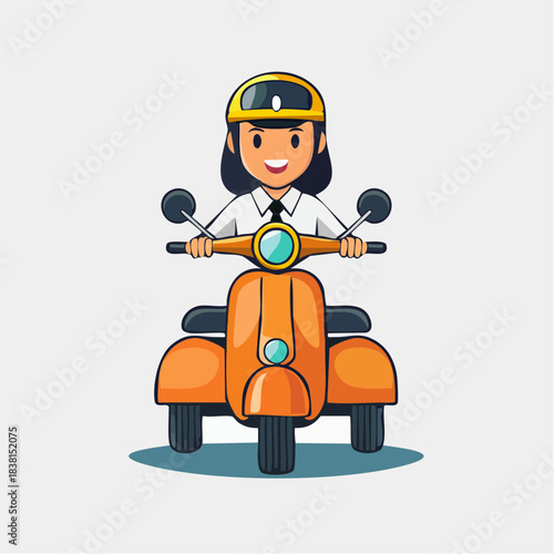 orange man riding scooter