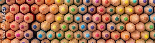 Vibrant close-up of many colorful pencil tips.