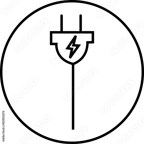 Energy saving eco power icon in black line style, sustainability electricity efficiency symbols pack with renewable green energy illustration, environmental resource graphic element