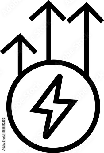 Energy saving eco power icon in black line style, sustainability electricity efficiency symbols pack with renewable green energy illustration, environmental resource graphic element