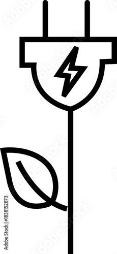 Energy saving eco power icon in black line style, sustainability electricity efficiency symbols pack with renewable green energy illustration, environmental resource graphic element