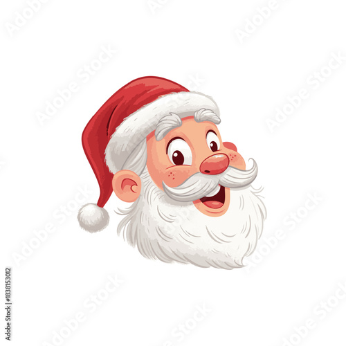 Image of a smiling Santa Claus head wearing a red Christmas hat