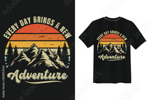 Vintage adventure mountain sunset graphic every brings
