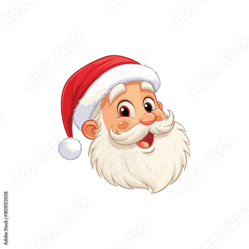 Image of a smiling Santa Claus head wearing a red Christmas hat