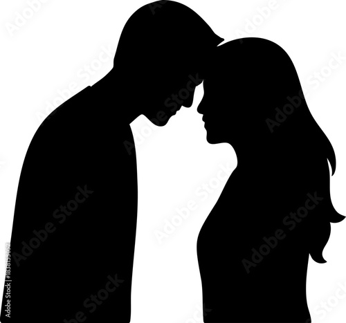 Silhouette of couple touching foreheads in tender intimate moment