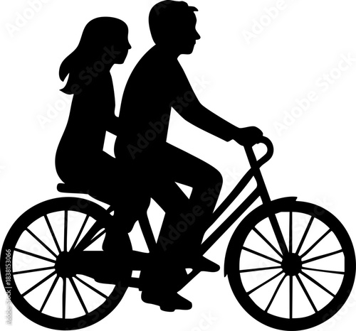 Silhouette of couple riding bicycle together in playful joyful moment