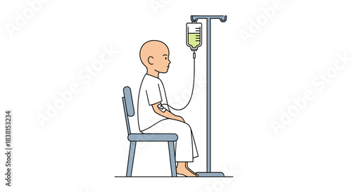 Child receiving intravenous treatment while sitting in a chair  