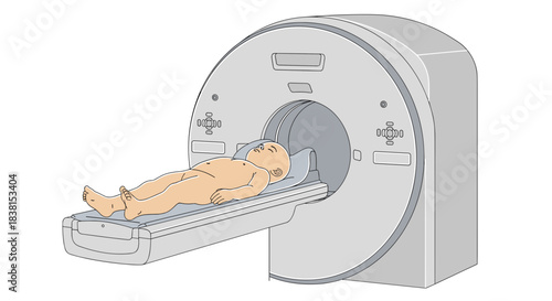 Baby lying on MRI machine for medical imaging procedure  