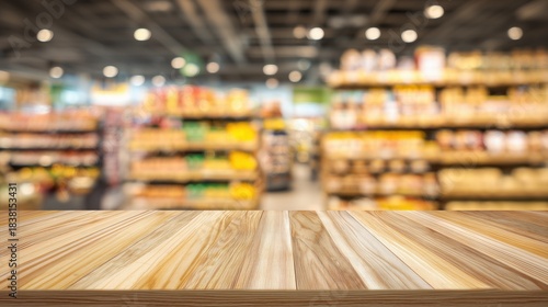Wallpaper Mural Wooden Table Copy Space in Supermarket – Minimal Product Layout Background Torontodigital.ca