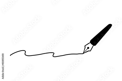 シンプルな手描き風の線画イラスト　万年筆・黒・くねくね線