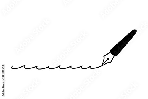 シンプルな手描き風の線画イラスト　万年筆・黒・くるくる線