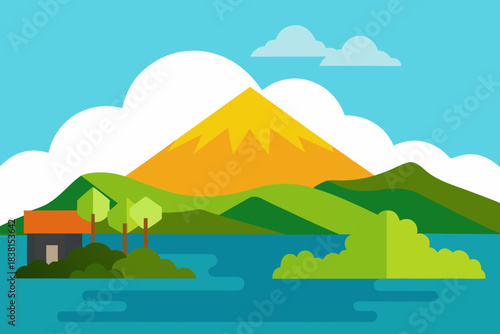 Lombok Landscape Vector with Mount Rinjani