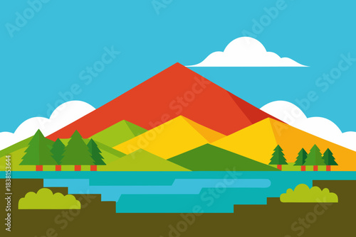 Lombok Landscape Vector with Mount Rinjani