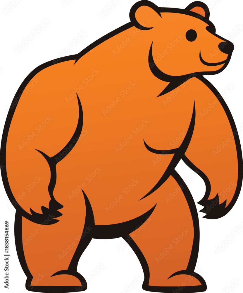 Fototapeta premium Orange bear silhouette walking mid step with black outline vector.