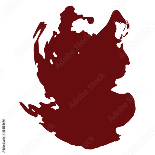 Abstract dark red ink blot shape resembling a creature