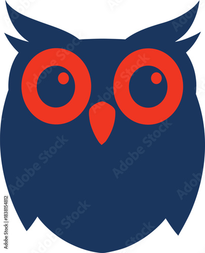 Stylized dark blue owl with orange circular eyes and beak bird animal vector illustration EPS file download.
