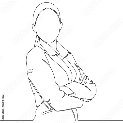 Continuous one single line drawing Confident businesswoman in formal suit icon vector illustration concept