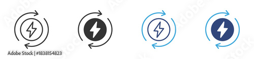 Energy Recharge Icon Set, Power Renewal Symbol, Electric Recharging Cycle and Sustainable Energy Flow concept icon, vector illustration.