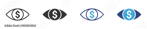 Dollar eye icon, Financial Vision Icon Set, Money Focus Symbol, Economic Insight, Wealth Monitoring and Investment Awareness concept icon, vector illustration. 