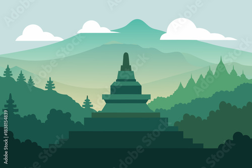 Yogyakarta Landscape Vector with Borobudur Temple 