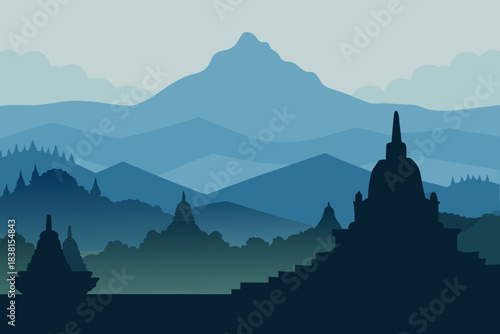 Yogyakarta Landscape Vector with Borobudur Temple 