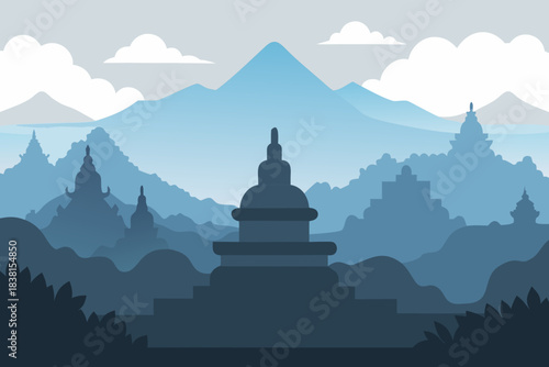 Yogyakarta Landscape Vector with Borobudur Temple 