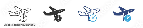 Flight Time Icon Set, Air Travel Schedule Symbol, Aviation Departure Timing and Airline Trip Planning concept icon, vector illustration.
