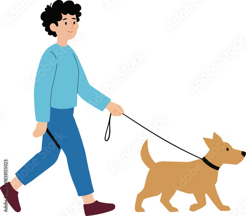 A man walking a dog on a leash illustration