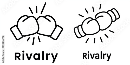 Dynamic black and white icons clearly illustrate intense competition and business rivalry using boxing gloves.