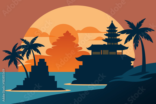 Bali Landscape Vector with Tanah Lot Temple