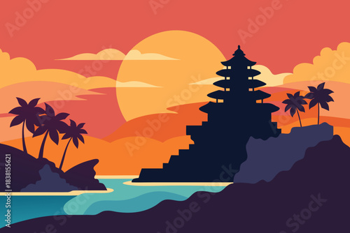 Bali Landscape Vector with Tanah Lot Temple