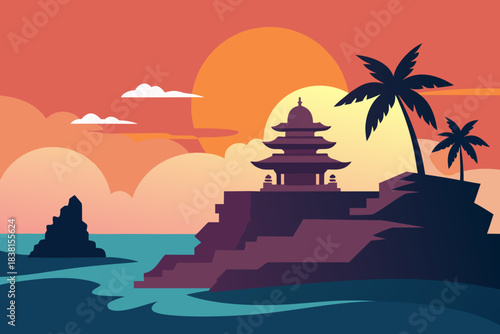Bali Landscape Vector with Tanah Lot Temple