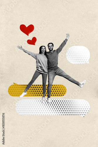 Obraz na płótnie Poster image banner collage of two happy girl guy family couple love story walk