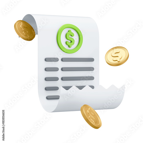 3D Asset - Cartoon Style Receipt or Invoice with Isolated Background