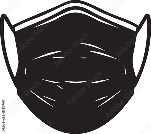 Black silhouette of a medical face mask with pleats and ear loops protection health