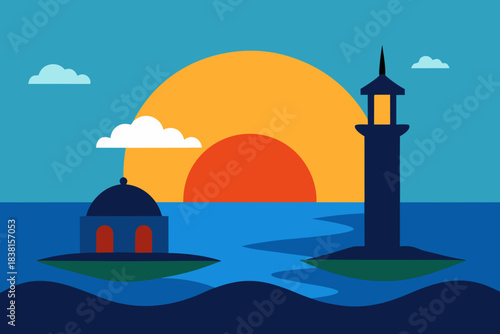 Makassar Coastal Vector with Losari Beach Sunset 