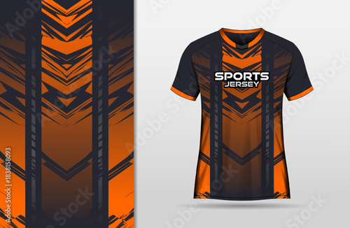 Abstract sports jersey design with black and orange background