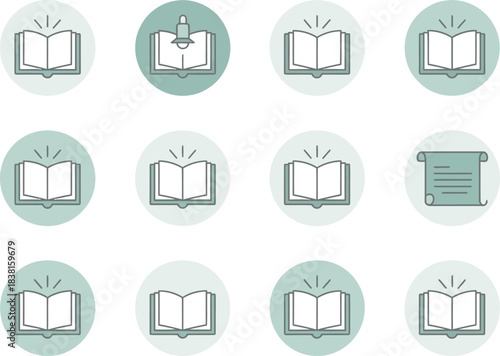 Vector outline icon set for immersive reading modes. Distraction-free icon, narrow column text layout, page toggle, tone switch, auto-scroll reading icon, and line ruler tool