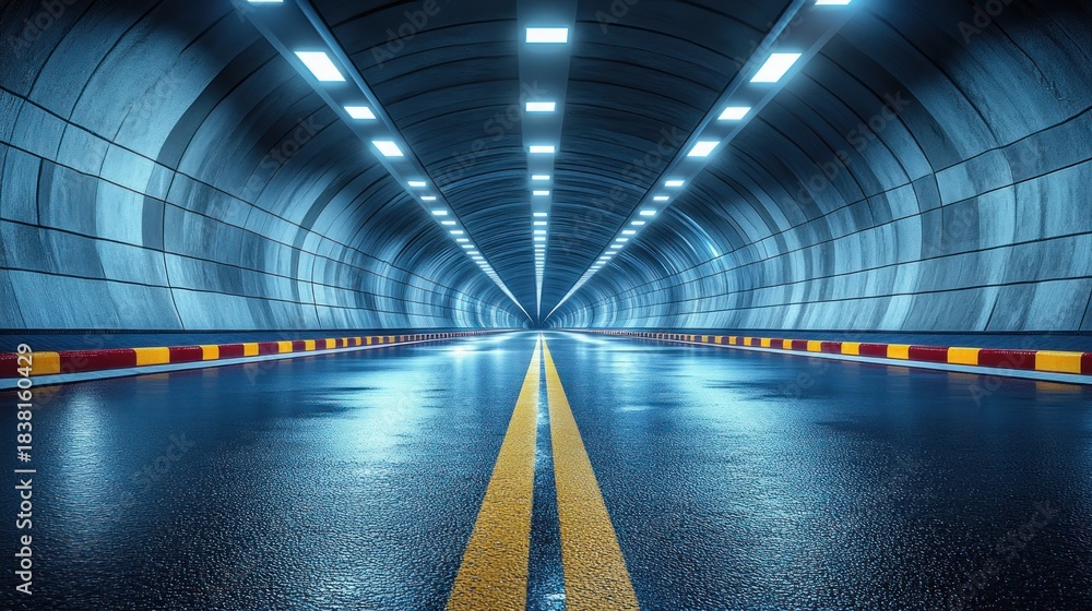 Fototapeta premium Dark tunnel with wet road