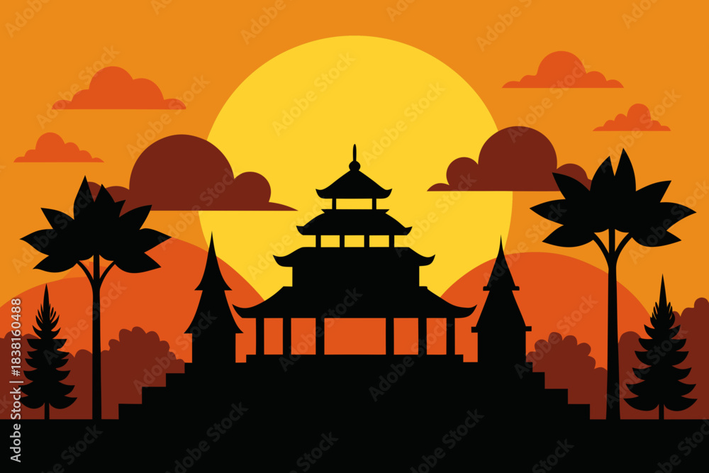 Fototapeta premium Medan Vector with Maimun Palace Silhouette