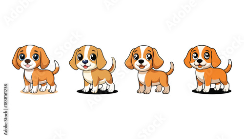 A set of cartoon beagle puppies vector illustration on white background